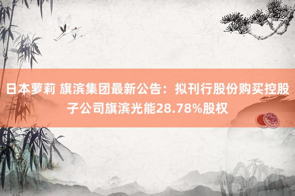 日本萝莉 旗滨集团最新公告：拟刊行股份购买控股子公司旗滨光能28.78%股权